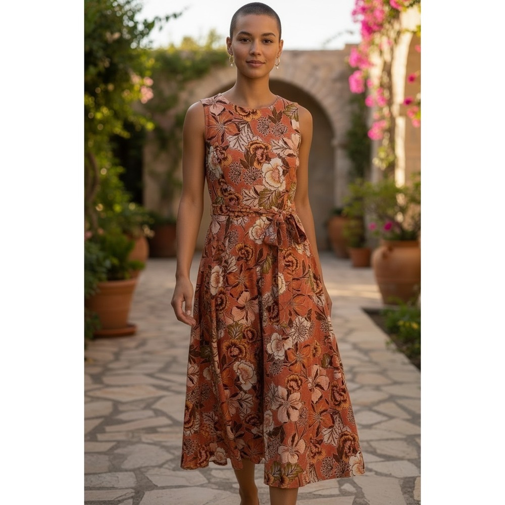 Chelsea‎ Taylor Floral Print Dress, Sleeveless Maxi Brown-Multicolor Sz. 6
